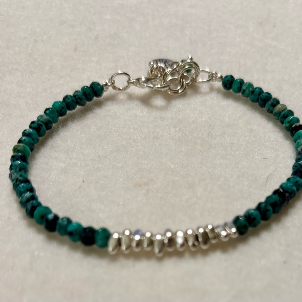 Dainty African Turquoise Bracelet with silver Accents